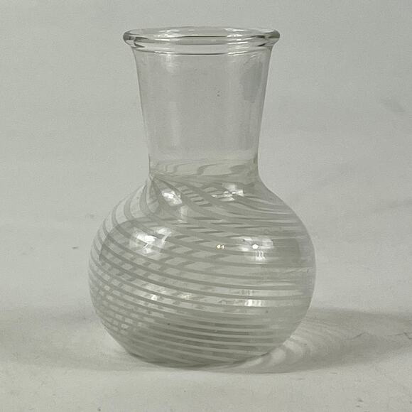 Handmade Other - Filigrana Miniature Bud Vase Mouth Blown White Striped Handmade Art Glass Unique